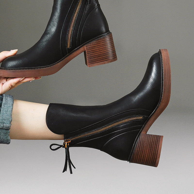 Aurielle™ | Botte en cuir noire avec un talon