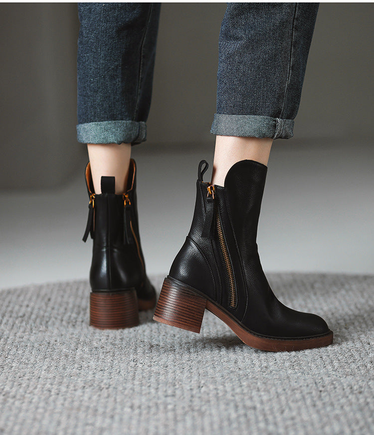 Aurielle™ | Botte en cuir noire avec un talon