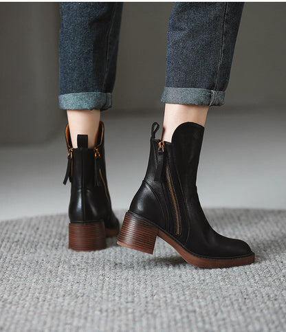 Aurielle™ | Botte en cuir noire avec un talon