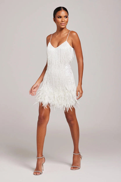 Jemima - Robe mini élégante à empiècements de plumes