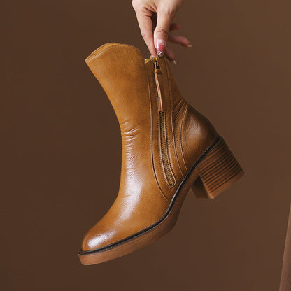 Aurielle™ | Botte en cuir noire avec un talon