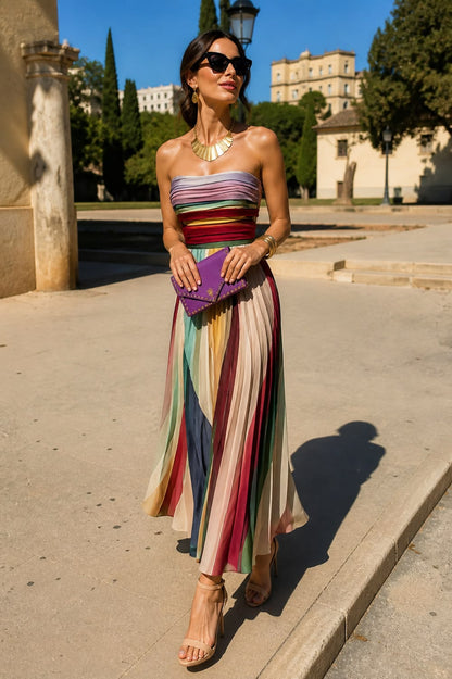 robe-de-soiree-bustier-plisse-a-rayures-femme