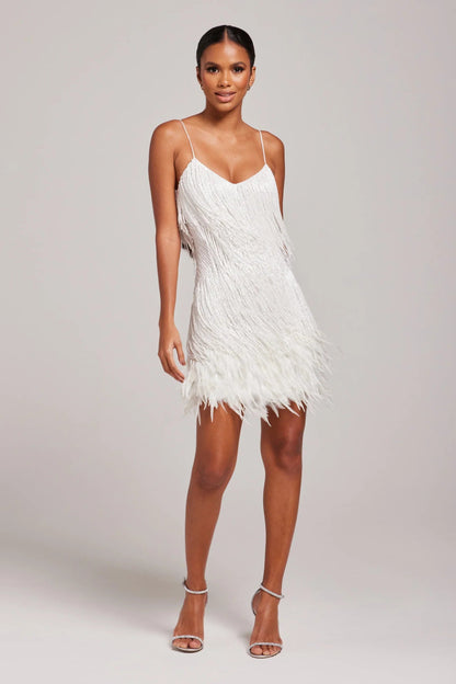 Jemima - Robe mini élégante à empiècements de plumes