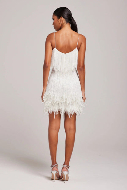 Jemima - Robe mini élégante à empiècements de plumes