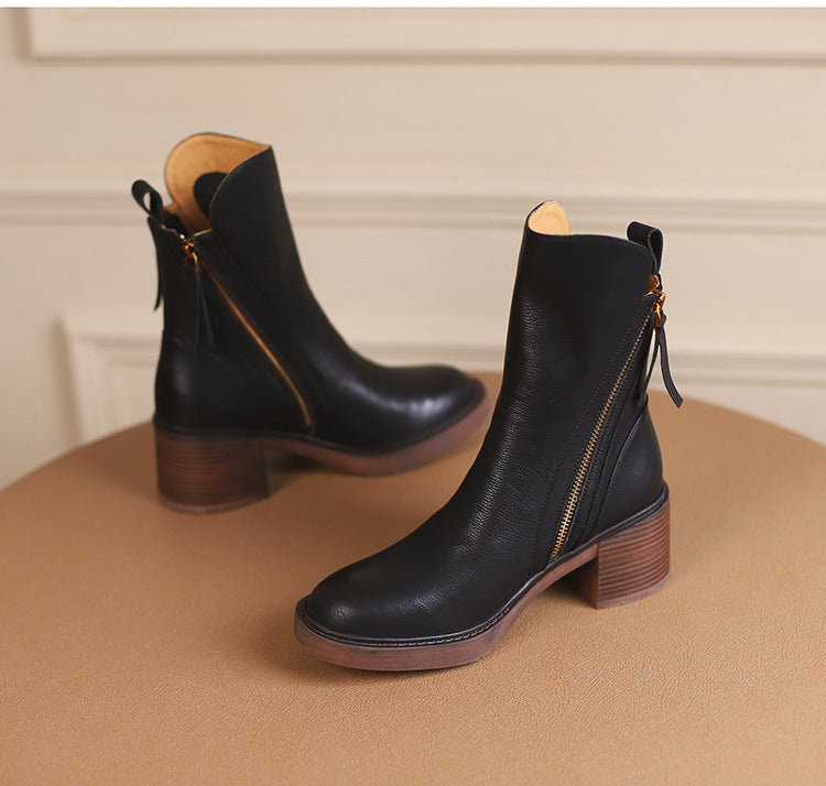 Aurielle™ | Botte en cuir noire avec un talon