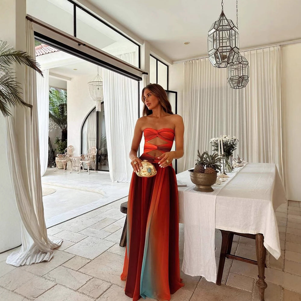 Robe longue bustier avec découpes croisées sur le buste pour femme