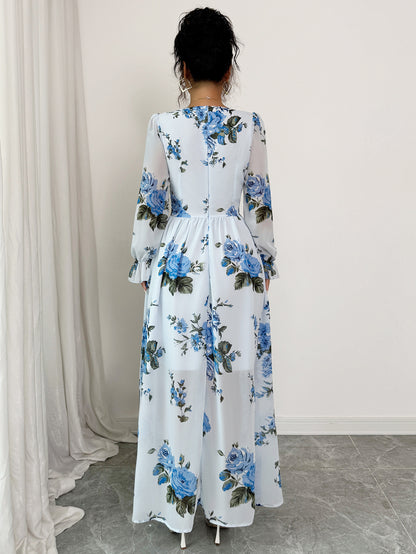 Robe Longue Fleurie à Manches Longues | Élégance Romantique