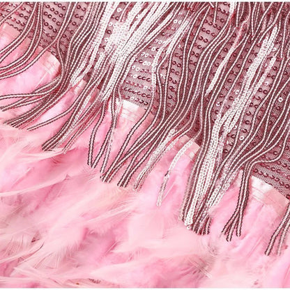 Jemima - Robe mini élégante à empiècements de plumes