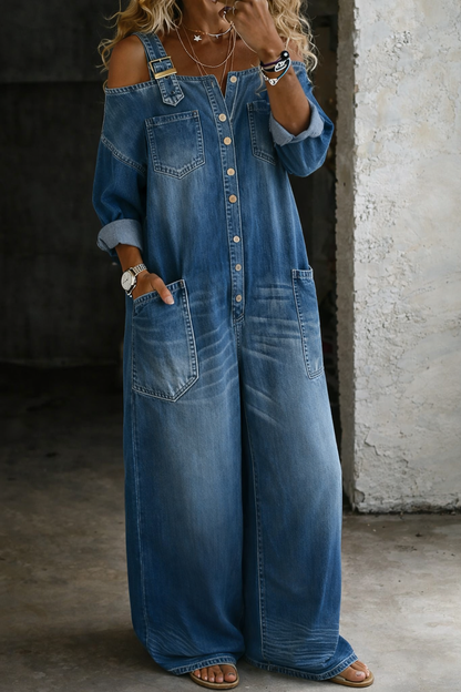 Sophia | Combinaison Denim Épaules Dénudées