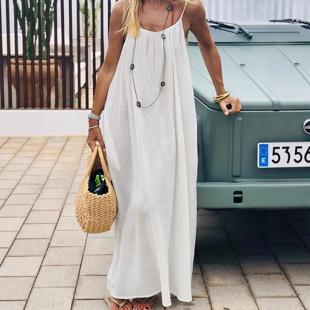 Robe longue blanche dos nu plongeant femme Avenue des Dames