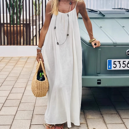 Robe longue blanche dos nu plongeant femme Avenue des Dames