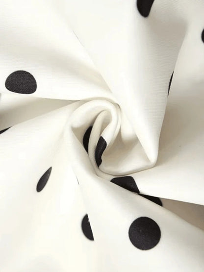 Robe mi-longue élégante blanche sans bretelles à pois en coton, sans manches