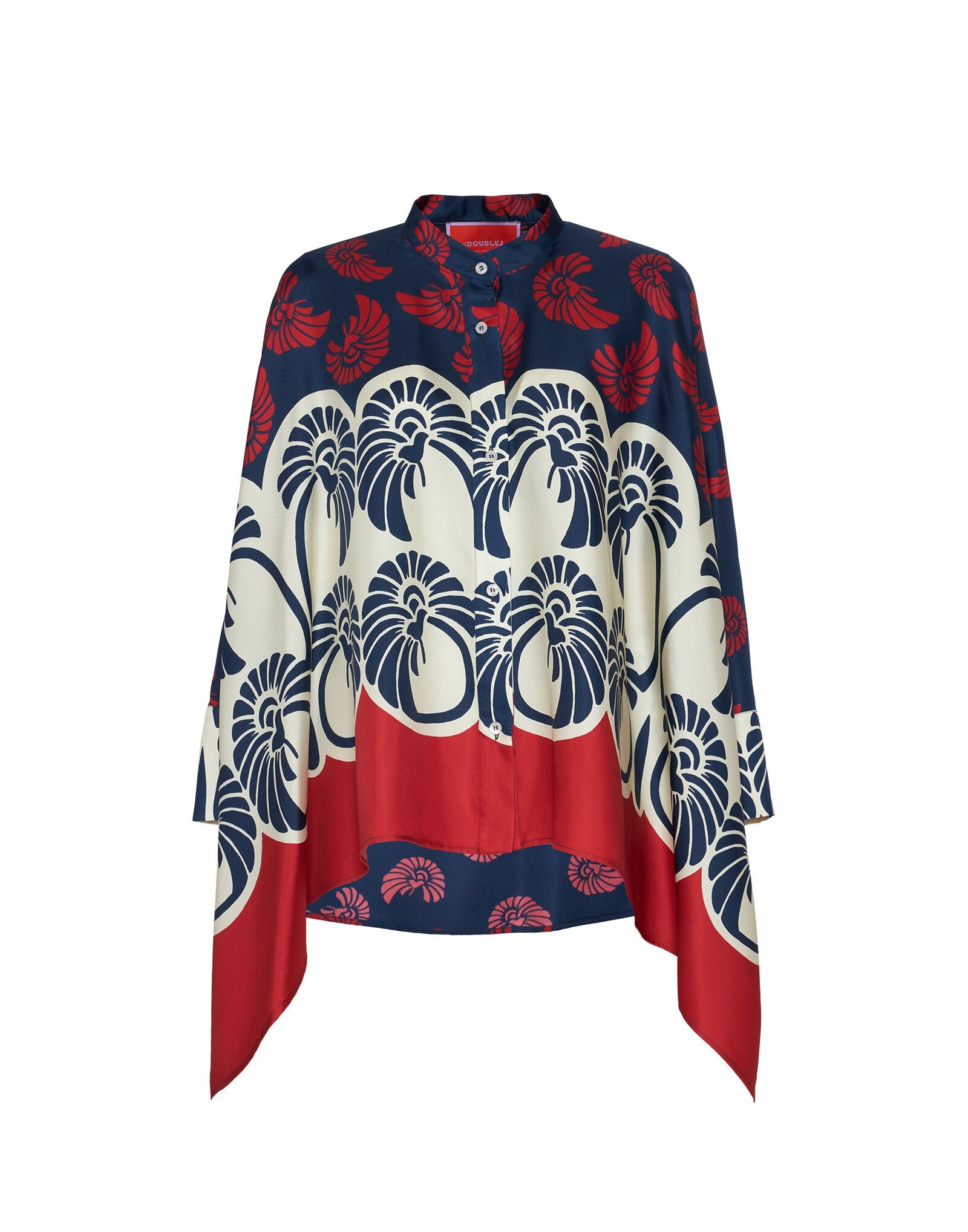 Chemise ample fluide en lin à motif géométrique et floral