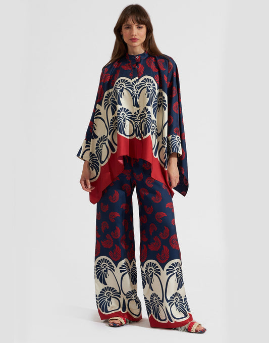 Ensemble en lin imprimé bleu marine et rouge femme Avenue des Dames