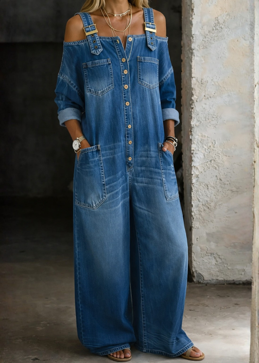 Sophia | Combinaison Denim Épaules Dénudées